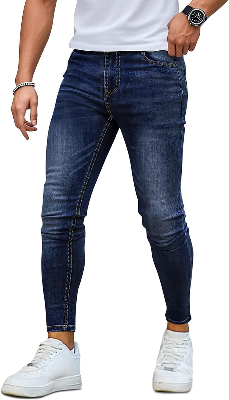 GINGTTO Jeans Homme Pantalon Skinny Élastique Slim Fit Extensible Tapered Denim Pants