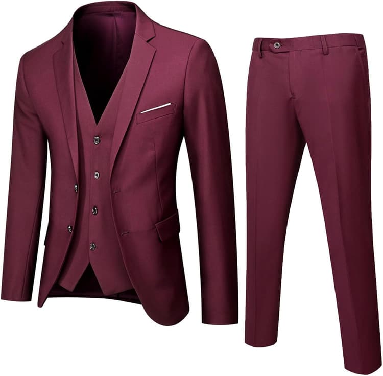 Costume Homme Formel d'affaire de Couleur Uni à la Mode Slim Fit Deux Costume Homme 3 Pièces Mariage Slim Fit Smoking Costumes Couleur Pure Formel Veste Gilet et Pantalon Geschenke