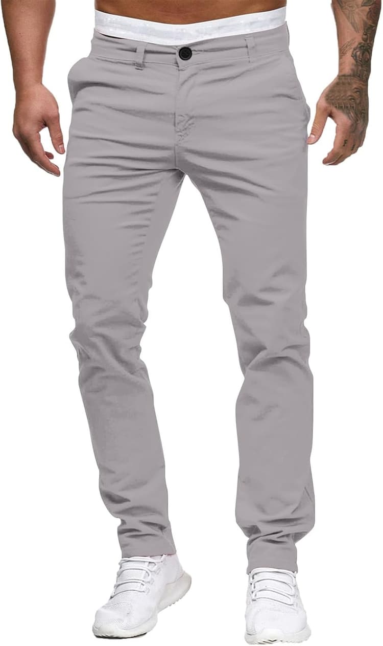 Pantalon chino pour homme, coupe ajustée, extensible, coupe ajustée, jambe droite, léger, confortable, pantalon chino d'affaires