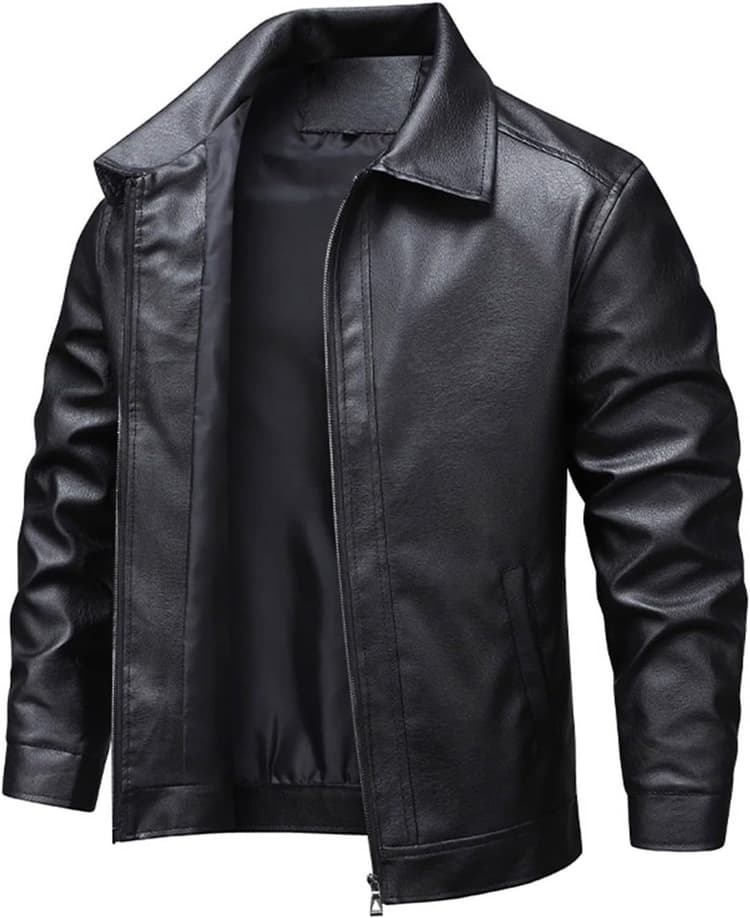 Générique Blouson Moto Homme Hiver Veste Cuir Blouson Col à Revers Vestes de Travail Jacket d'Extérieur Coat Classique Manteau Mode Bombers Color Unie Manteaux Minimaliste Hauts Regular Fit Vetements