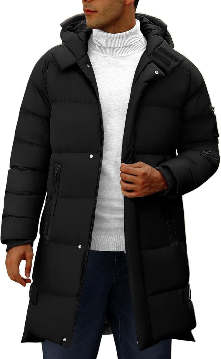 CMTOP Blouson Homme Hiver Longue Chaud Épais Manteau Casual Matelassée Manteaux avec Capuche Décontractée Zippé Parka Outdoor Coupe-Vent Veste avec Poches