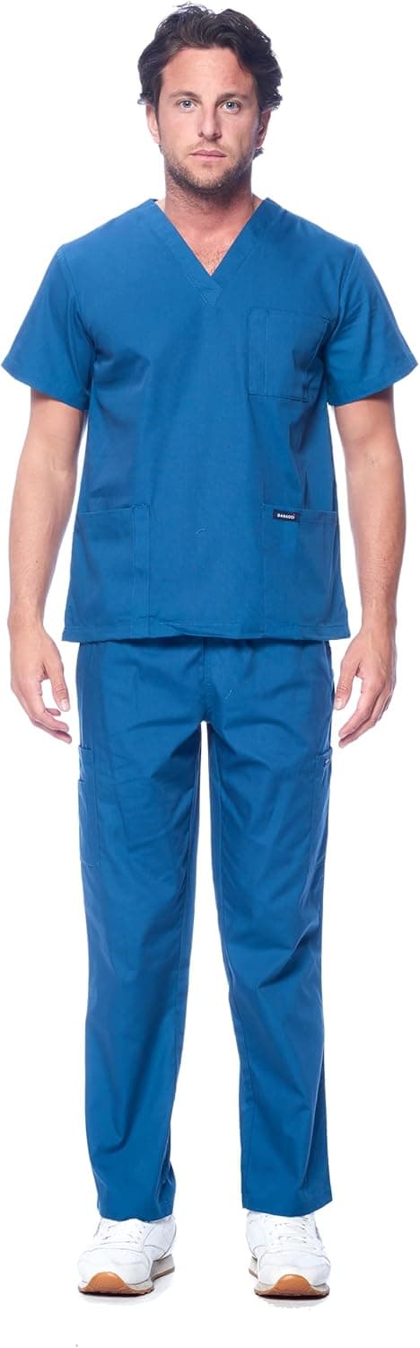 Dagacci Scrubs for Men Set - V-Neck Scrub Top and Cargo Pants - 8 Pockets Men Scrubs Set