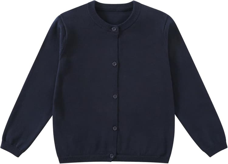 Gilet Fille Enfants Cardigan Pull Uniforme Scolaire Léger Coton Col Rond