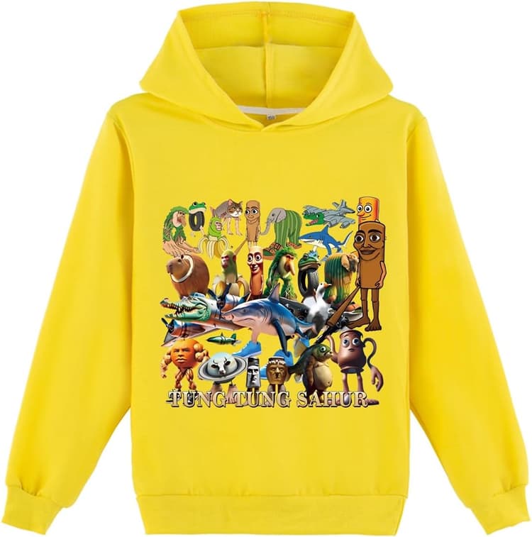 Sweat à Capuche pour Enfants, Tung Tung Sahur & Italian Brainrot Unisexe Sweat à Capuche pour Garçons & Filles