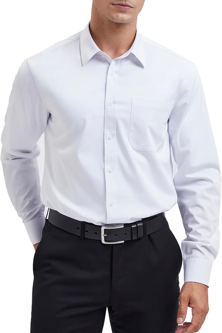 HISDERN Chemise pour Hommes à Manches Longues Chemise en Fiber de Bambou d'affaires Coupe Régulière Chemise décontractée sans Repassage avec Poche S-4XL