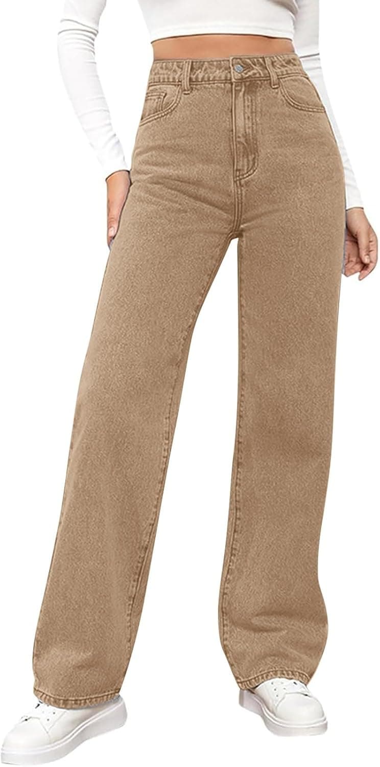 Jean Queen tendance pour femme - Jambe droite - Taille haute - Extensible - Pantalon ample tendance - Pantalon en jean ample - Été 2025 Y2K - Pantalon en jean ample extensible