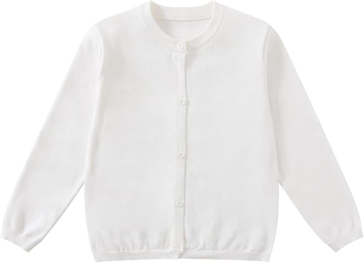 Gilet Fille Enfants Cardigan Pull Uniforme Scolaire Léger Coton Col Rond