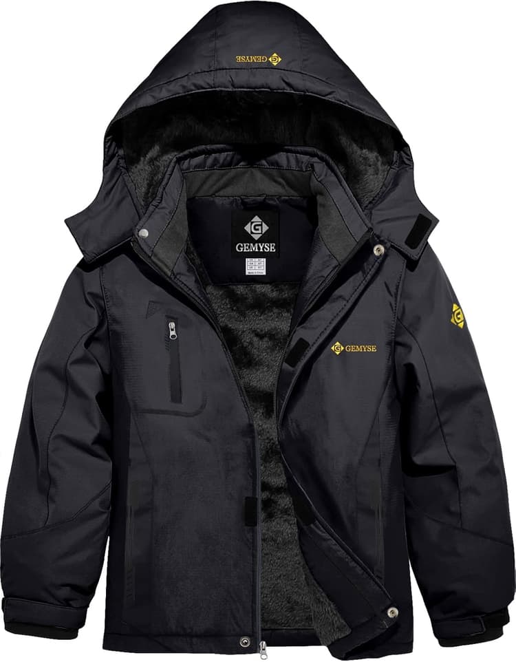 GEMYSE Veste de Ski Imperméable de Montagne pour Garçon Manteau d'hiver Extérieur en Polaire Coupe-Vent avec Capuche