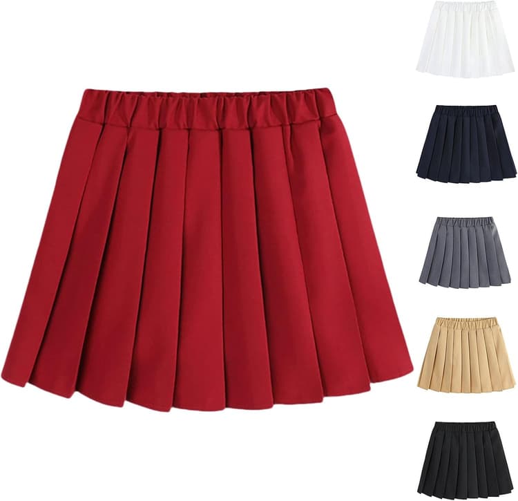 Jupe d'école élastique taille haute pour uniforme scolaire avec short de sécurité pour enfants, robe patineuse d'été décontractée classique unie Y2K princesse élégante pour danse, fête