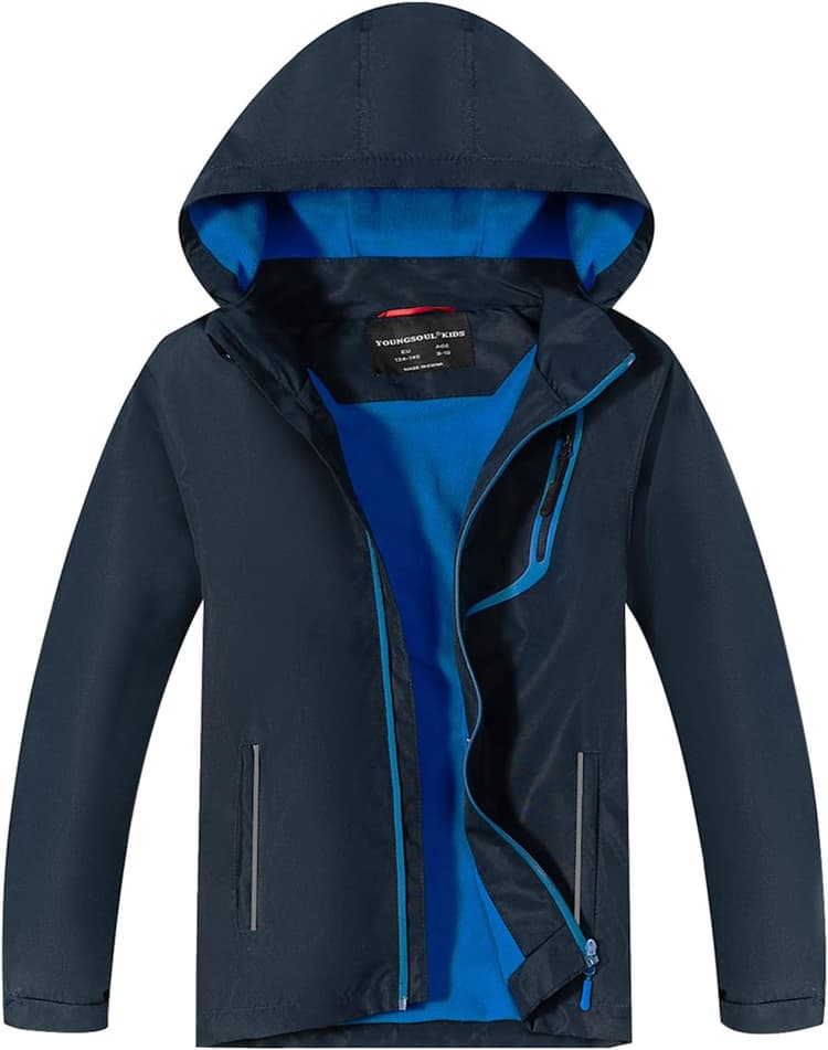 YoungSoul Manteaux Imperméables Garçon - Coupe Vent Doublé Polaire Fille - Veste de Pluie avec Capuche Amovible