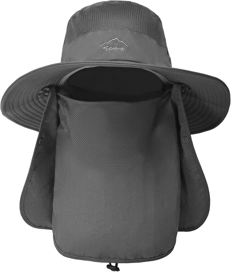 TAGVO Chapeau de Soleil avec Protection Cou Visage Détachable, Chapeaux de Pêche de UPF 50+, Camping Randonnée Marche Voyage Casquettes Chapeaux de Pliable Chapeau Bucket - Sangle de Menton Réglable
