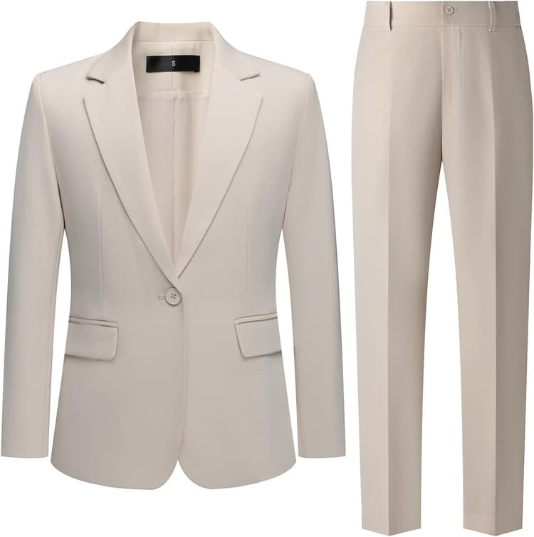 Women's 2 Piece Pant Suit Dressy Business Casual Outfits Notched Collar Blazer Professional Pantsuits Set for Work Office