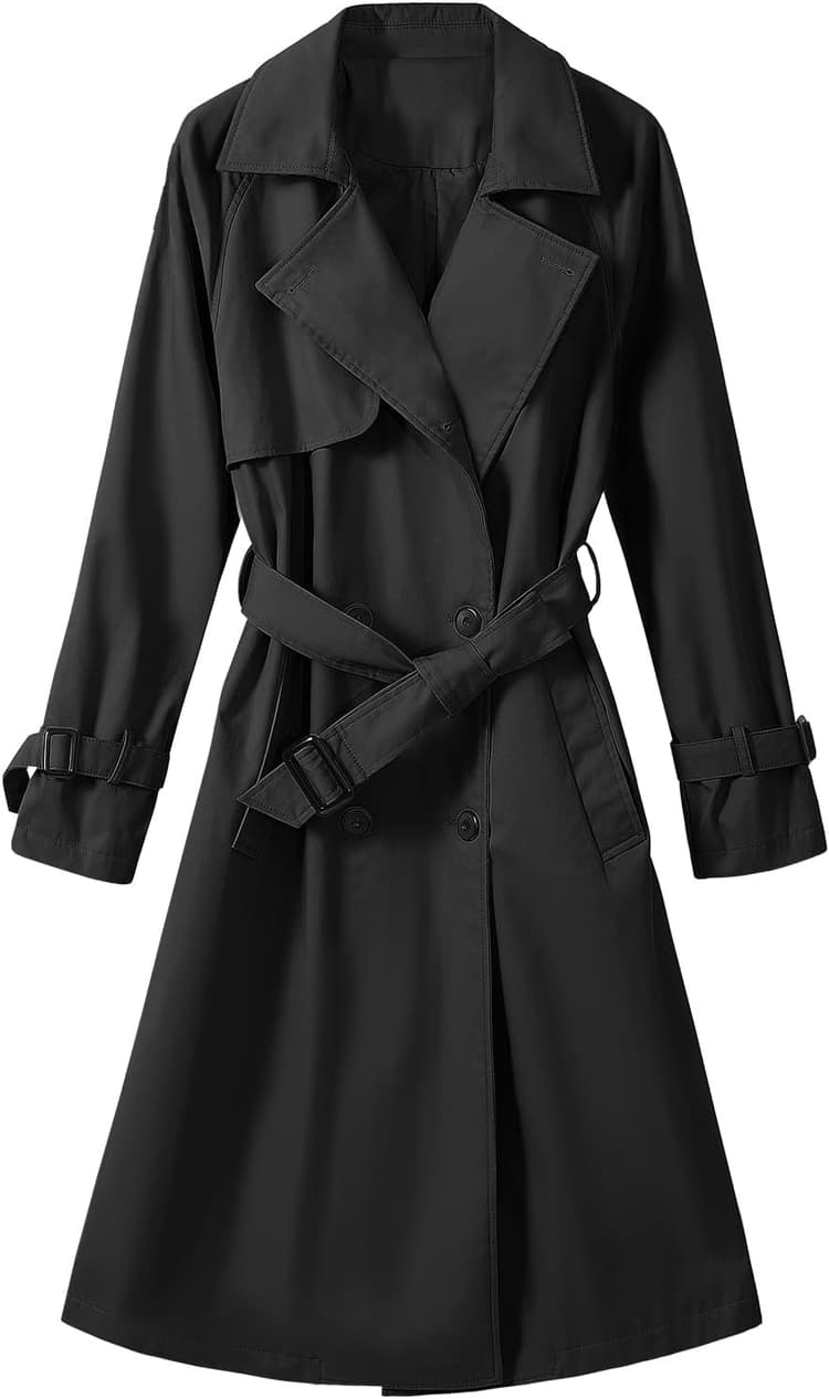 Vancavoo Trench Coat Femme Manteau Printemps Long Veste Blouson Classique Double Boutonnage Blazer Manteau Jacket Coat Automne Hiver Outwear