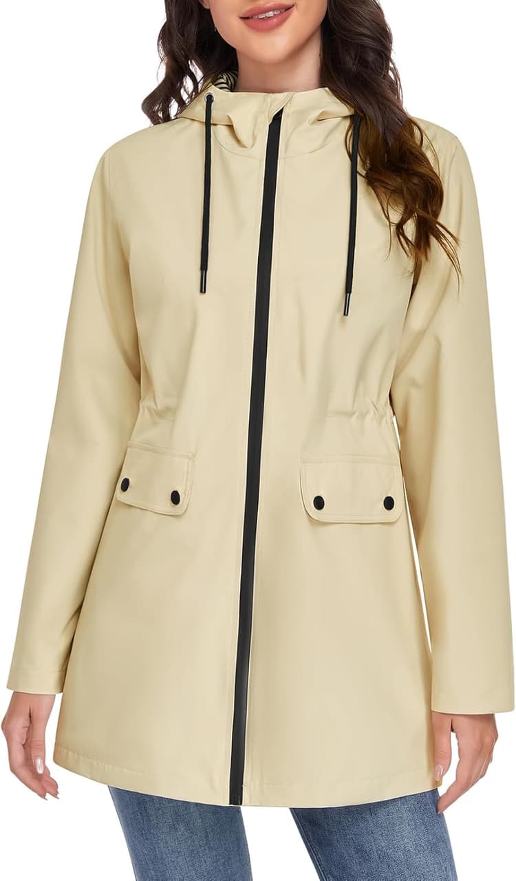 Yuson Girl Manteau Femme mi Saison Long Léger Manteau Parka Coupe Vent Élégante Veste de Printemps avec Capuche Cordon de Serrage Décontracté Blouson pour Printemps Eté et Automne