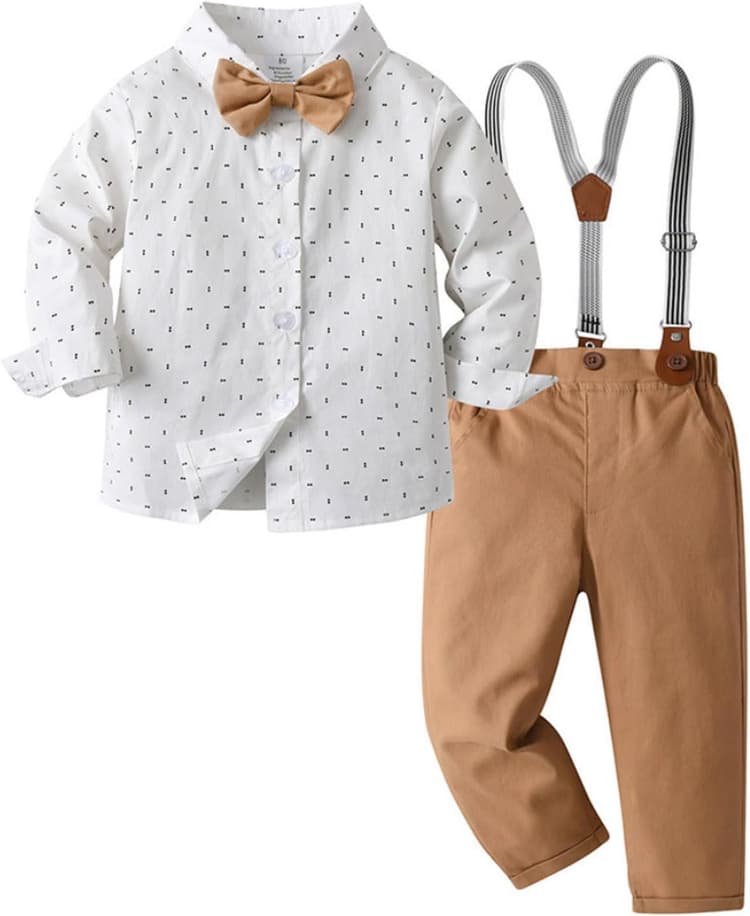 Survêtement pour garçon - Ensemble de jogging pour garçon de 2 à 10 ans, formel, décontracté, chemise à manches longues, nœud papillon, ensemble 3 pièces pour tout-petits, vêtements d'été, élastiques