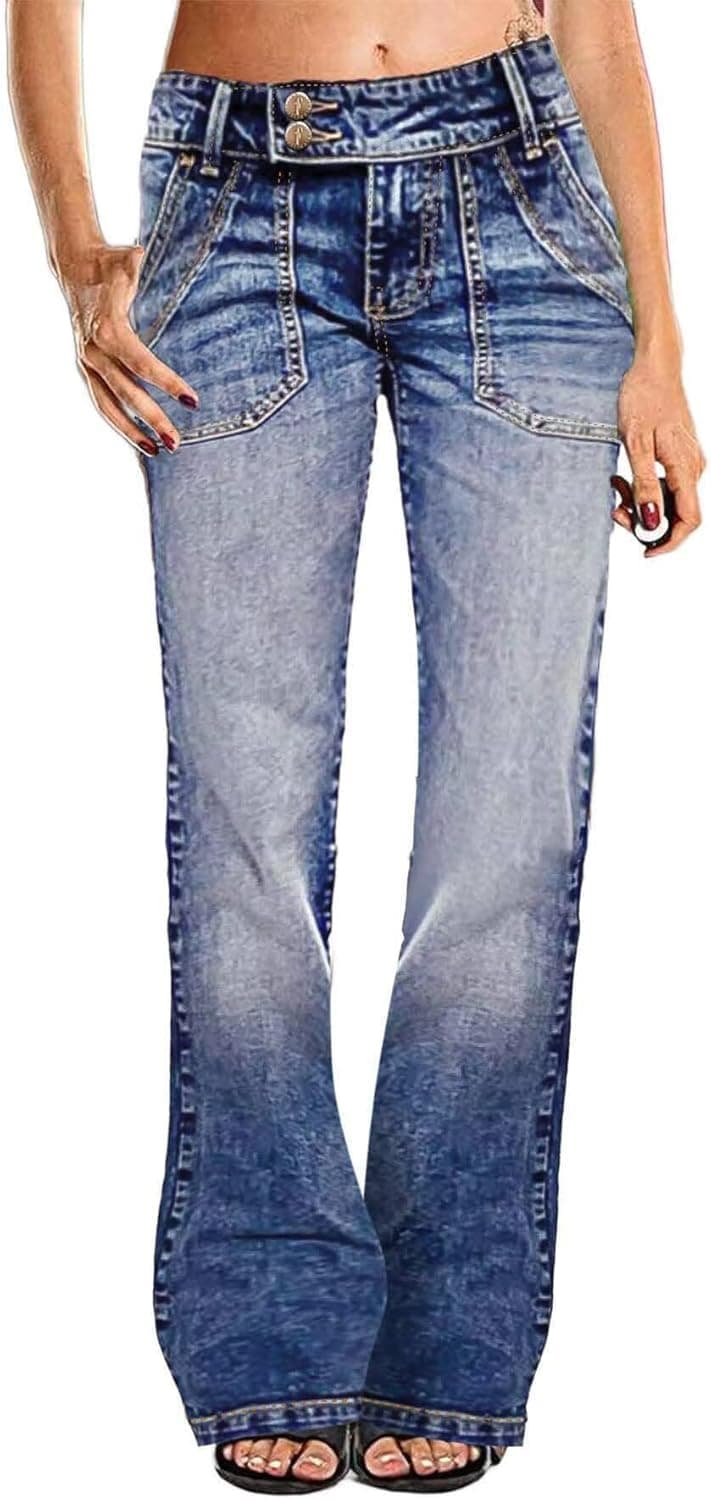 Flamingals Wide Leg Jeans for Women Low Rise Baggy Stretchy Straight Leg Bootcut Denim Pants