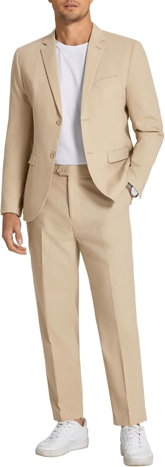 COOFANDY Men's 2 Piece Linen Suits Set Regular Fit Casual Linen Lightweight Suit Summer Beach Wedding