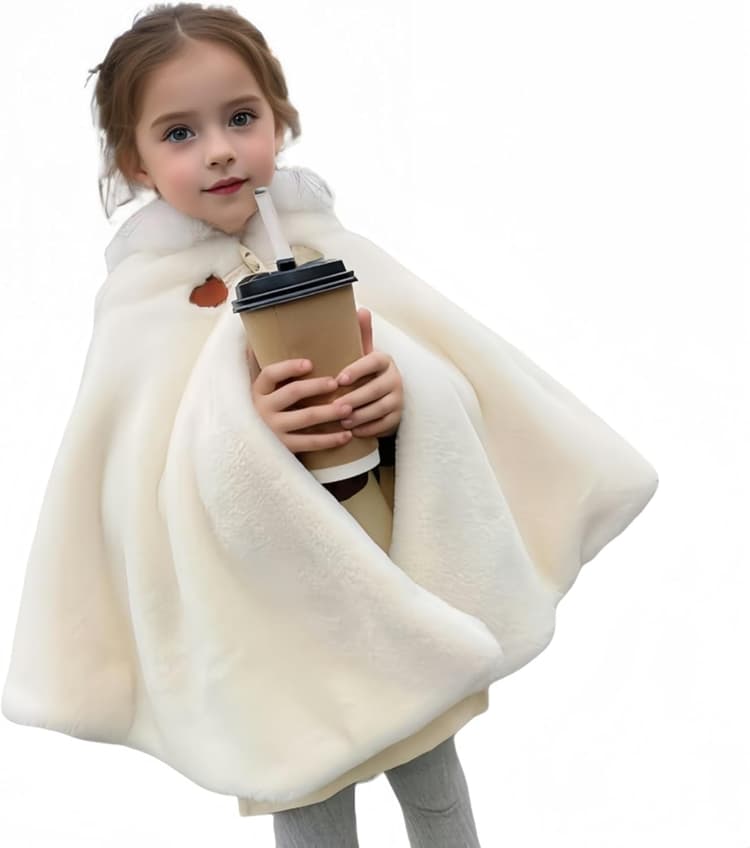 Cape à Capuche pour Filles,Poncho Châle en Plein Air Chaud pour l'hiver,Veste à Capuche,Cape de Princesse,Bébé Enfants Nourrissons Tout-petits Vêtements de Neige