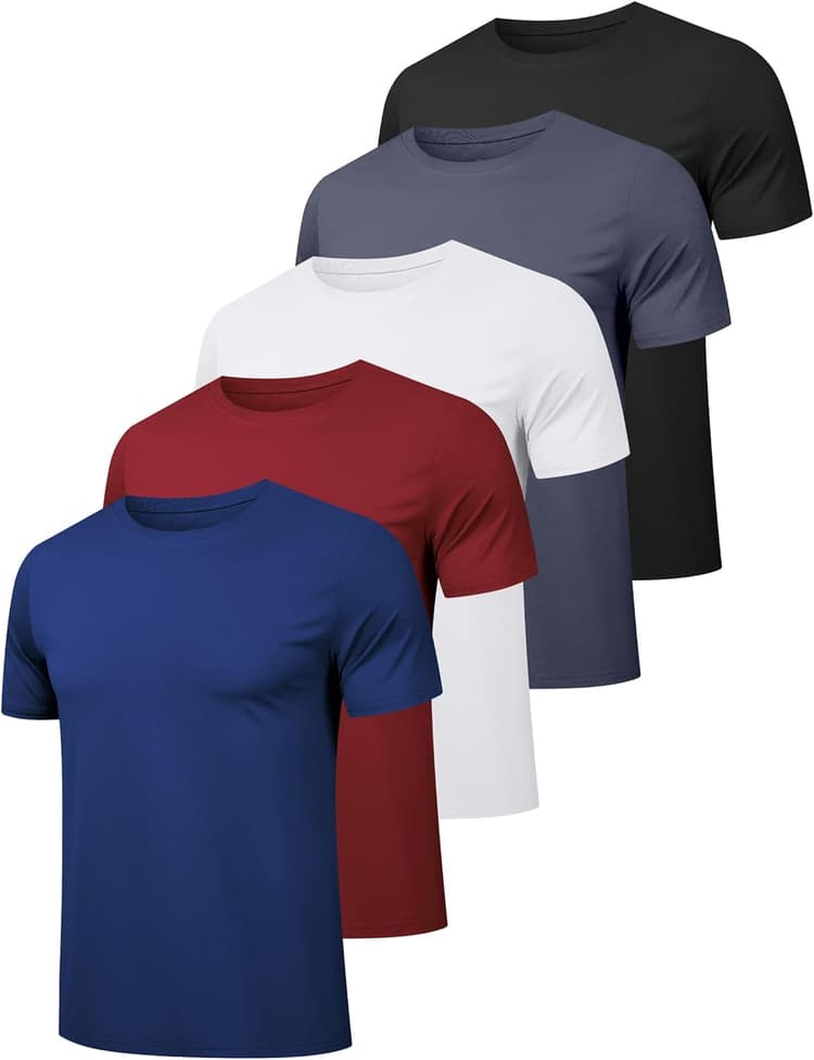 OYGSieg 6 Pack Workout Shirts for Men Short Sleeve Athletic Active Tops Quick Dry Crew Neck T Shirt for Running