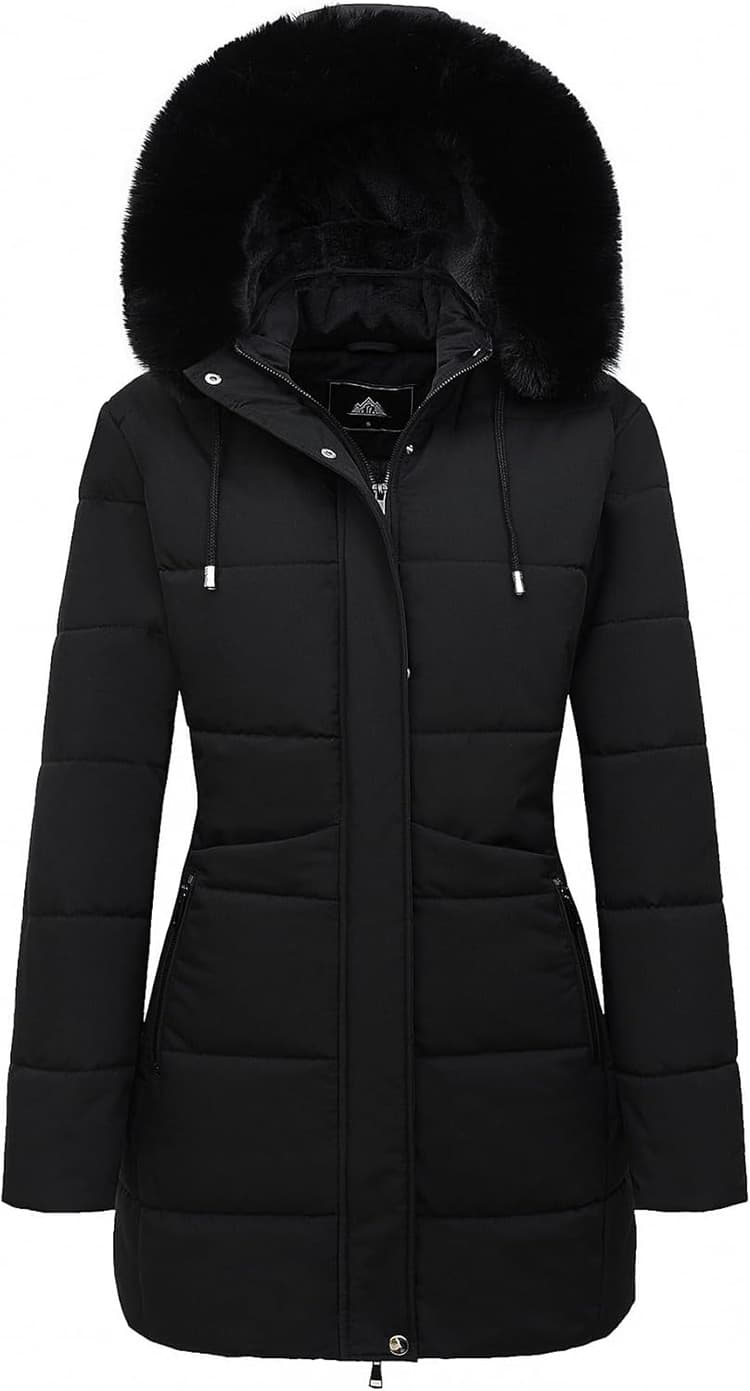 MOERDENG Women's Winter Puffer Coat Thicken Fleece Lined Down Jacket Waterproof Faux Fur Detachable Hooded Parka