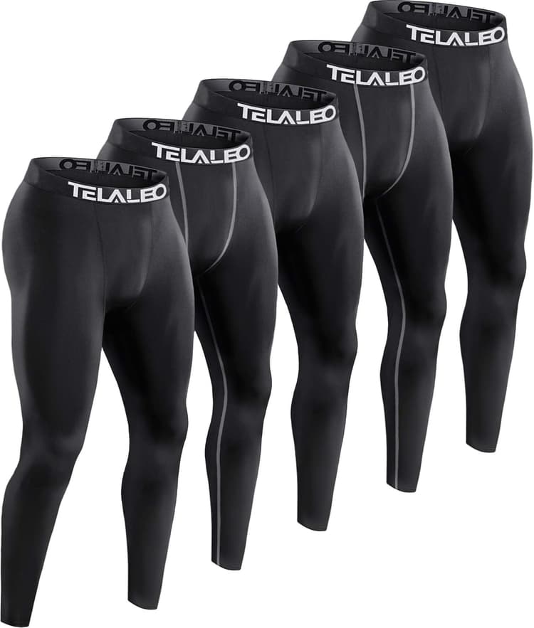 TELALEO 5 Pack Men's Compression Pants for Workout, Running,Basketball,Football-Sports Baselayer Leggings