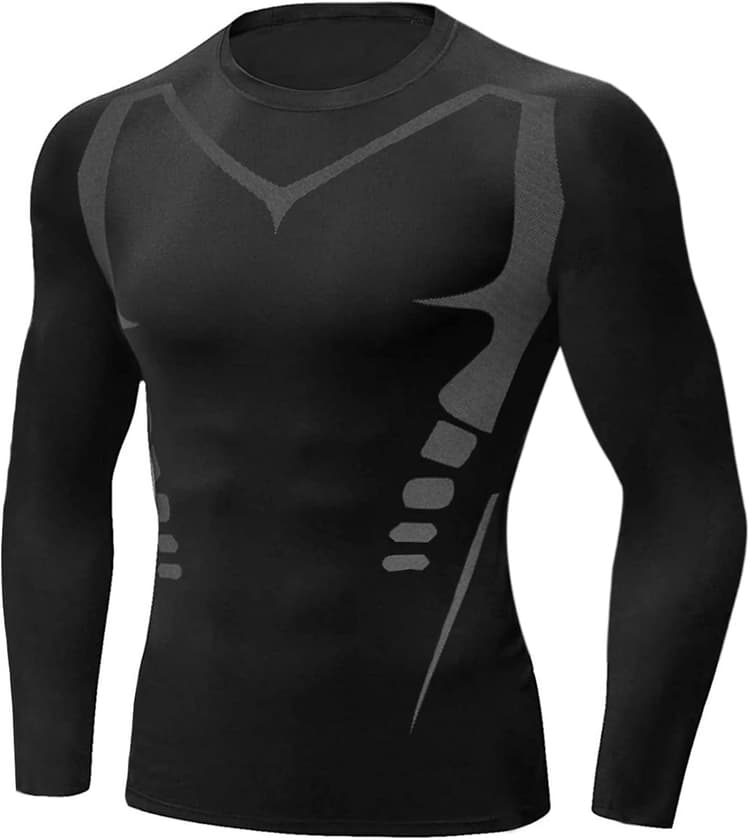T-Shirt Compression Homme, Tee Shirt Sport Homme Séchage Ultra Rapide Maillot de Corps à Manches Longues Homme Lycra Surf Homme Slim Tee Shirt Anti UV Homme