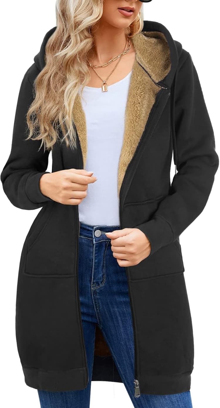 Nadeer Manteau Femme Veste Polaire Femme Sweats à Capuche Cotton Chaud Doublure Zippée à Capuche Hoodies Sweatshirt avec Poches Blouson Veste à Manches Longues Automne Hiver Outerwear