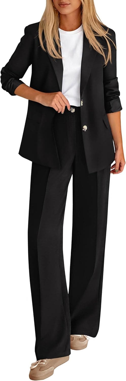 KIRUNDO Womens Suits 2 Piece Set Business Casual Blazer Jacket Wide Leg Dress Pants Suits Professional Work Office Outfits