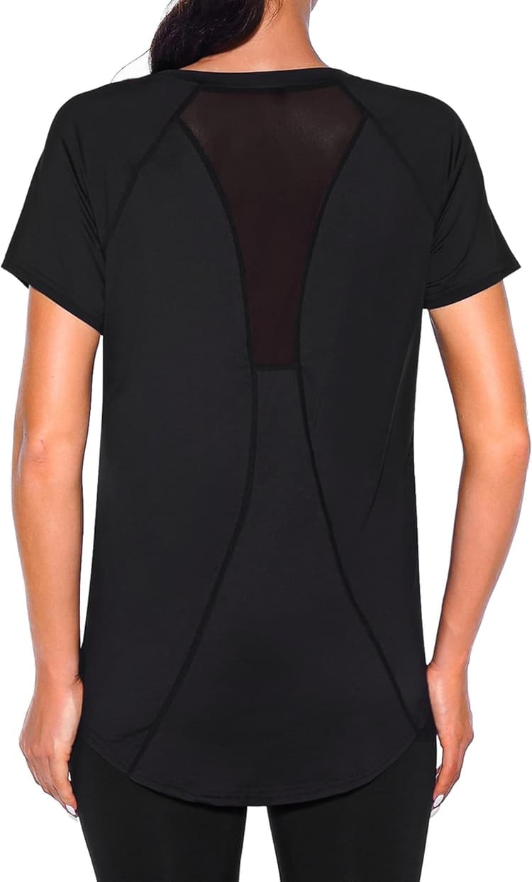 Tee Shirt Sport Femme T Shirt à Manches Courtes Yoga Col V T-Shirts Tops Sèche Vite Hauts Running Fitness Pilates