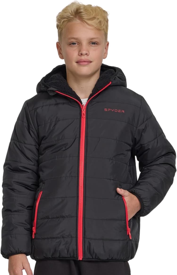 Spyder Reversible Boys Puffer Jacket - Fleece Lined Puffer Coat with Hood, Sherpa Winter Kids Outerwear, Sizes 4-20