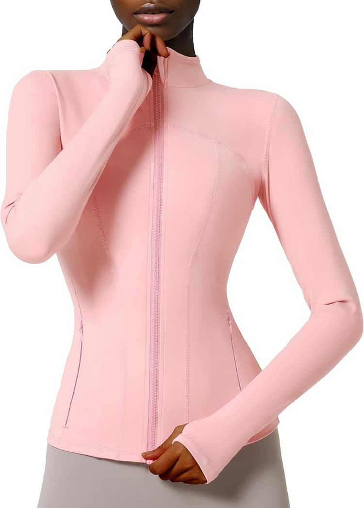 Locachy Veste de sport ajustée, fermeture à glissière intégrale, passe-pouces, pour footing, fitness, entraînement, pour femme