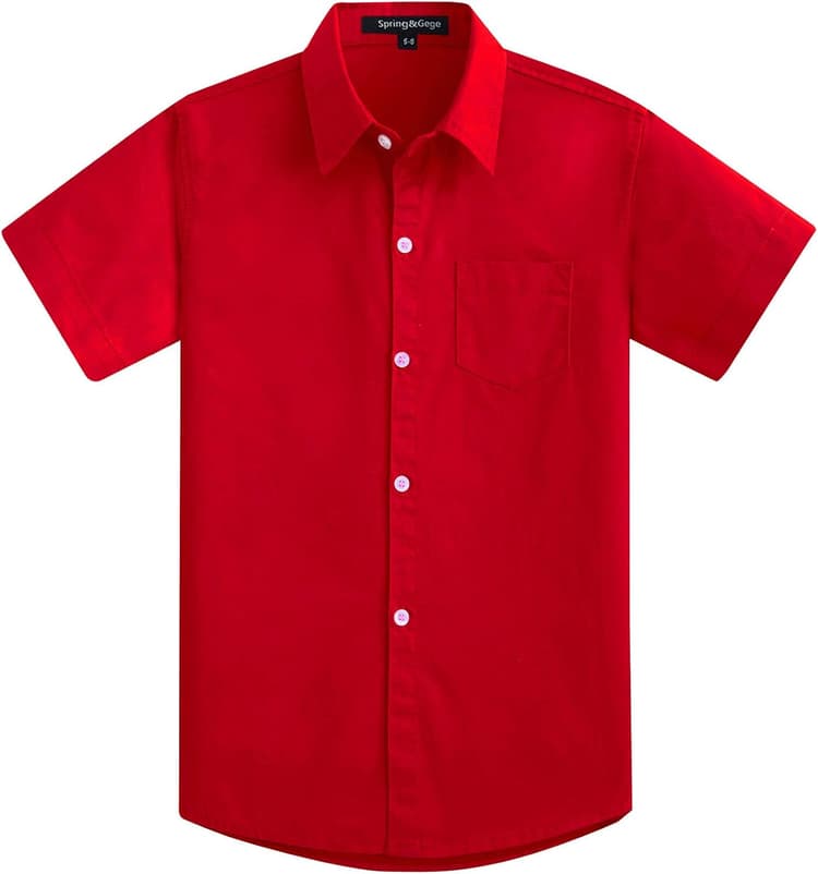 Spring & Gege Chemise Couleur Courtes Garçon Unie de Coton pour Enfants (3-14 Ans)