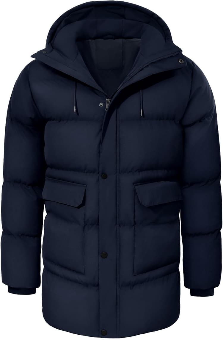 heekpek Veste Homme à Capuche Manteau Homme Hiver Blouson Chaude Hydrofuge Longue Parka Manteaux Matelassée en Coton Vestes de Randonnée Ski
