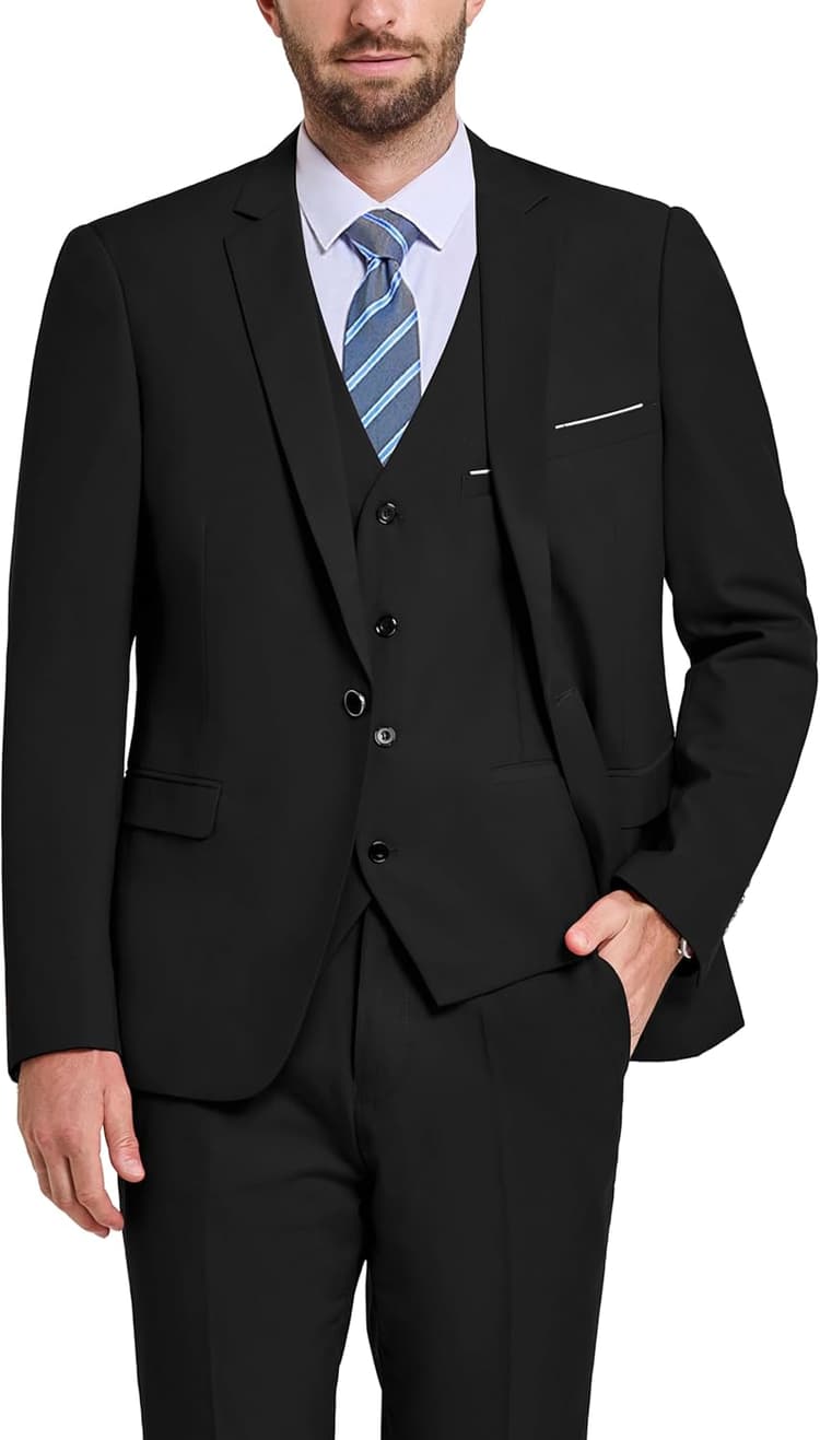 Hihawk Costume 3 pièces pour homme avec tissu extensible, coupe ajustée, ensemble blazer à un bouton, veste, gilet et pantalon avec cravate
