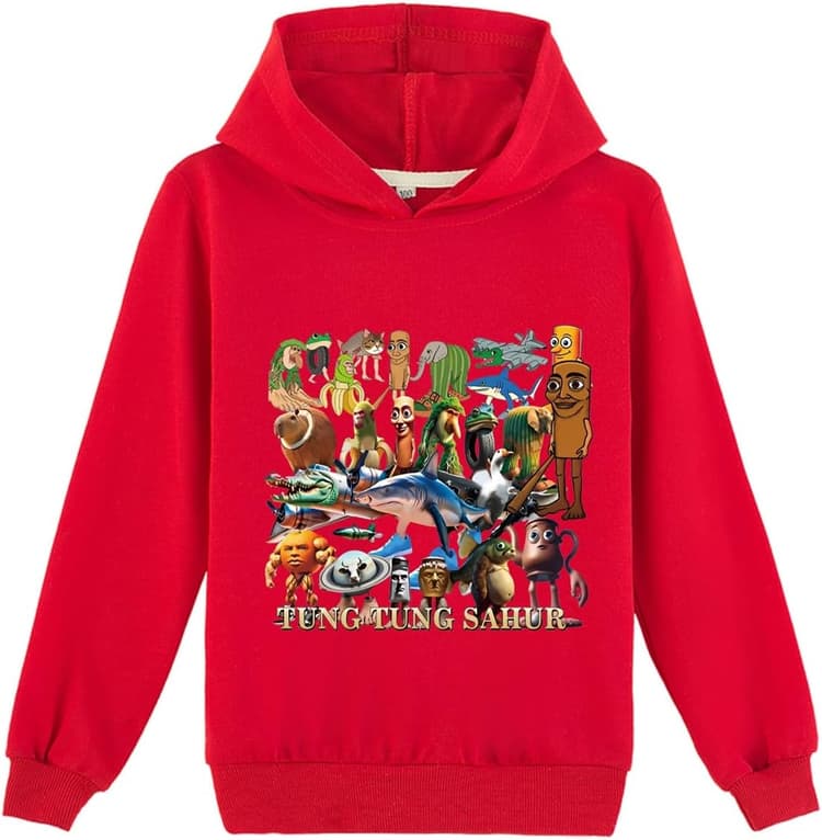 Sweat à Capuche pour Enfants, Tung Tung Sahur & Italian Brainrot Unisexe Sweat à Capuche pour Garçons & Filles