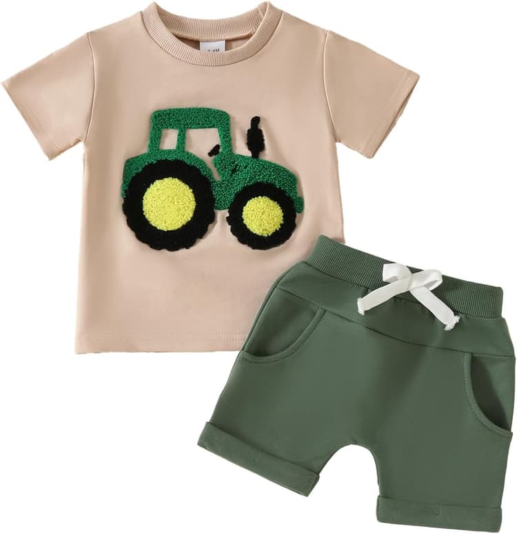 Ensemble de Vêtements pour Tout-Petits Garçons T-shirts à Col Ras du Cou Hauts Shorts à imprimé Lettres Tenues D'été Pour Bébés Garçons