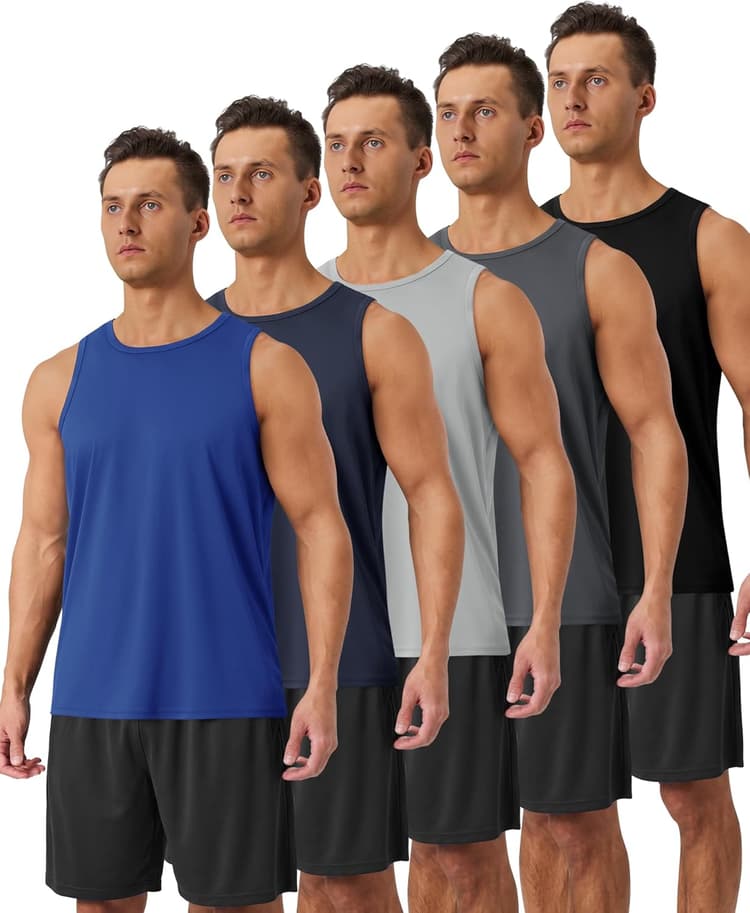 5 Pack Tank Tops Men - Quick Dry Moisture Wicking Summer Workout Muscle Sleeveless Shirts for Gym Beach Running