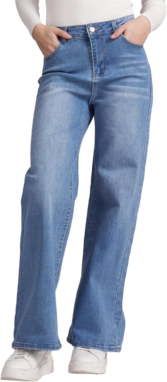 Jeans Femme Taille Haute Large Jeans Femme Baggy Large Leg Fit Jeans FX9050