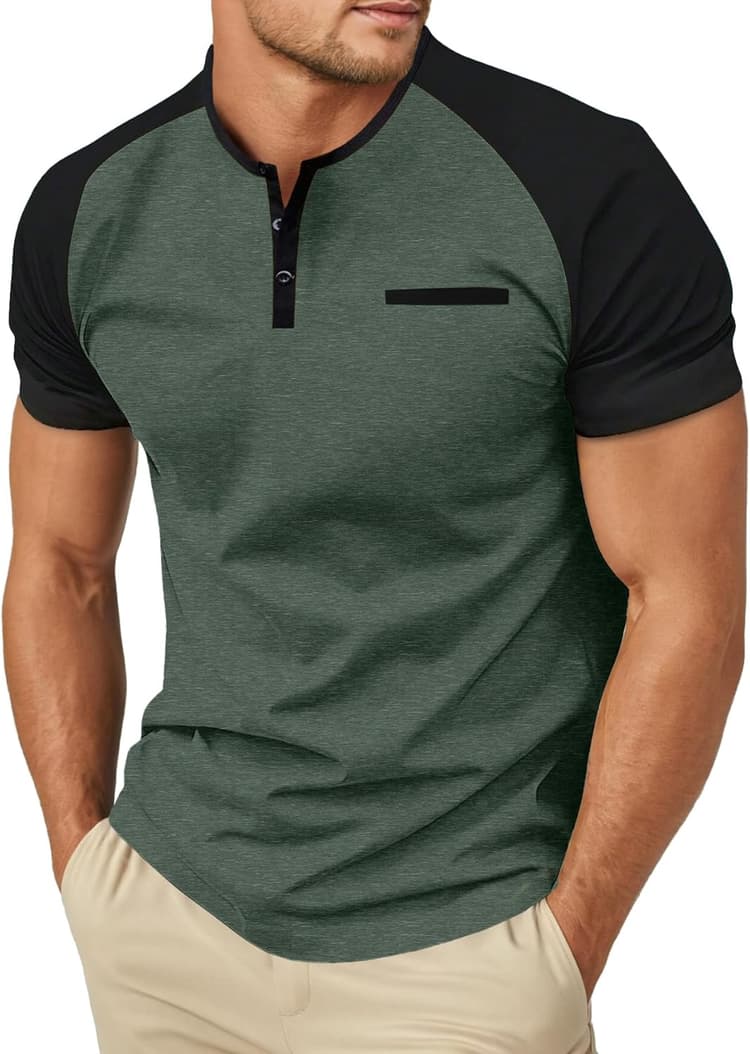 Sailwind Men's Cotton Henley Short Sleeve Casual T-Shirts with Pocket