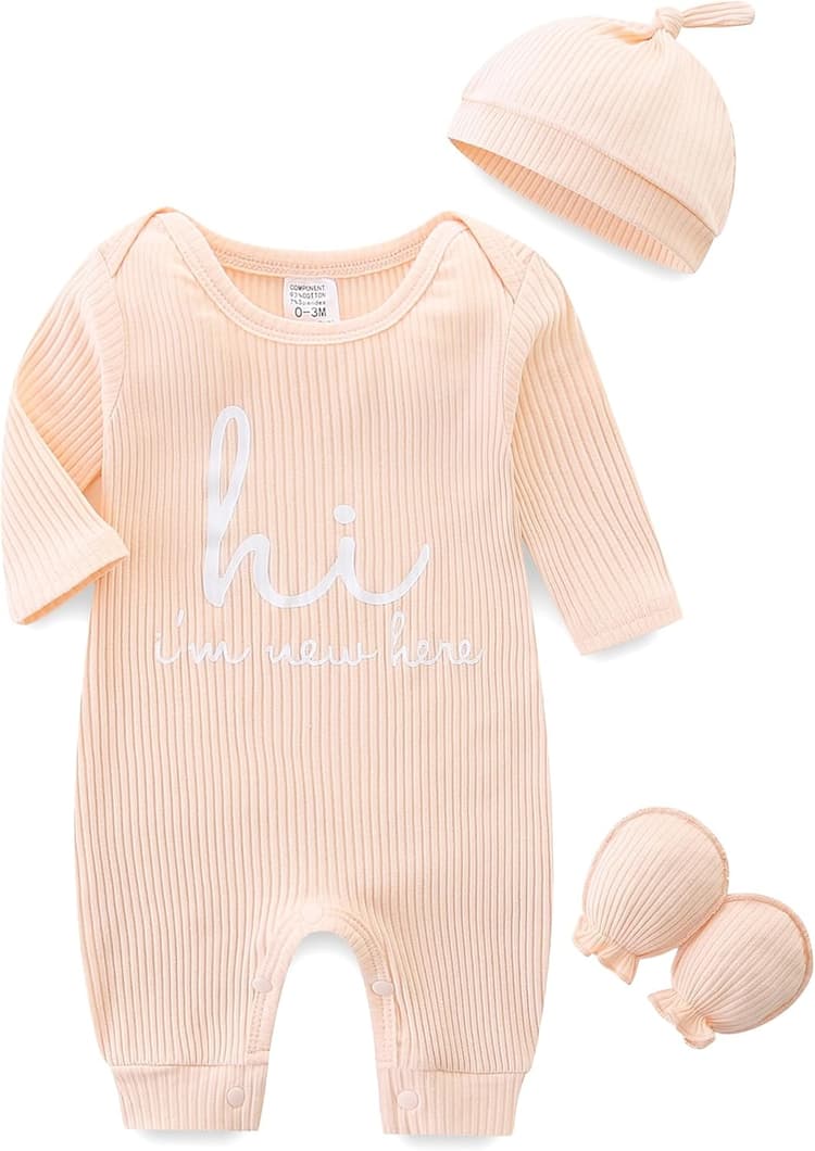 Combinaison Bébé Fille Garçon Nouveau-Né, Tenue à Manches Longues, Coton, Grenouillère, Body Bébé, Pyjama Bébé, Barboteuse Bébé, 0-3 Mois, Unisexe, Rose Pâle