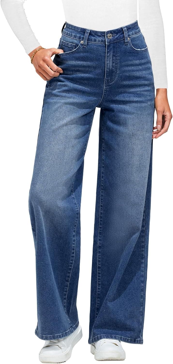 Jean large pour femme, avec taille haute et poches, stretch, pantalon baggy années 1990