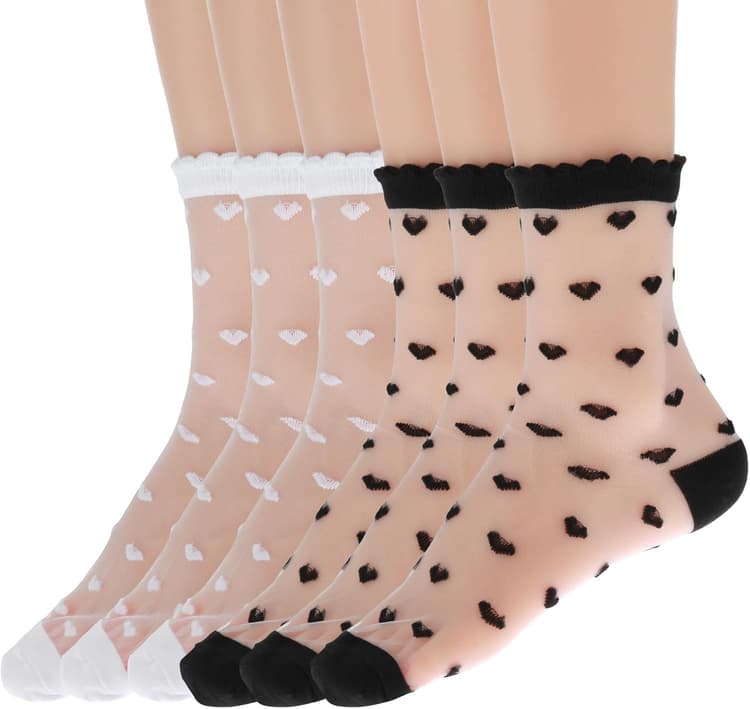 Lusofie 6 Paires Tites Chaussettes Femme Transparentes Chaussettes Fines en Filet Transparent Chaussettes Dentelle Femme Été Cheville Ruffle chaussette Basse Femme Mode