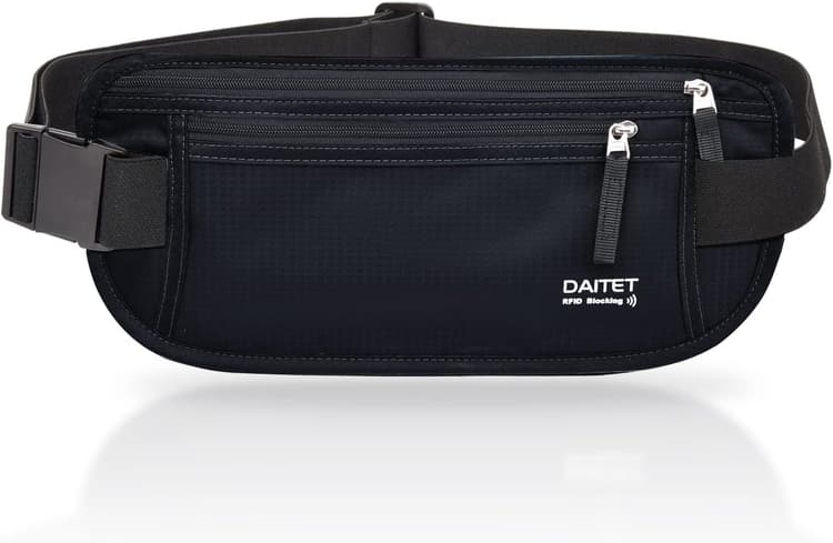 Ceinture Porte-Monnaie bloquant Les RFID pour Homme et Femme, Sac Banane Fin pour Voyage, Course à Pied, Portefeuille dissimulé pour Porte-Passeport, téléphone, Argent (Noir foncé)