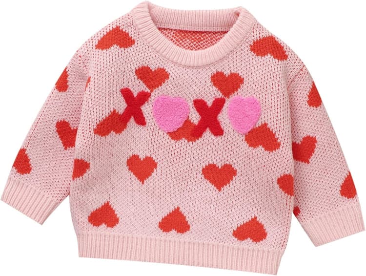Pull en Tricot pour bébé Fille en Forme de cœur - Vêtements pour Tout-Petits - Chandail Chaud à col Rond et à Manches Longues