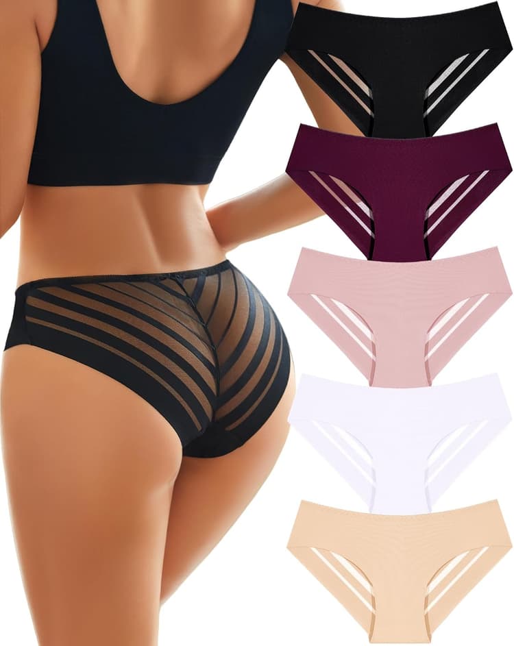 Lot de 5 Culotte sans Couture Femme Lingerie Femme Culottes Sexy en Dentelle Multipack S-XL