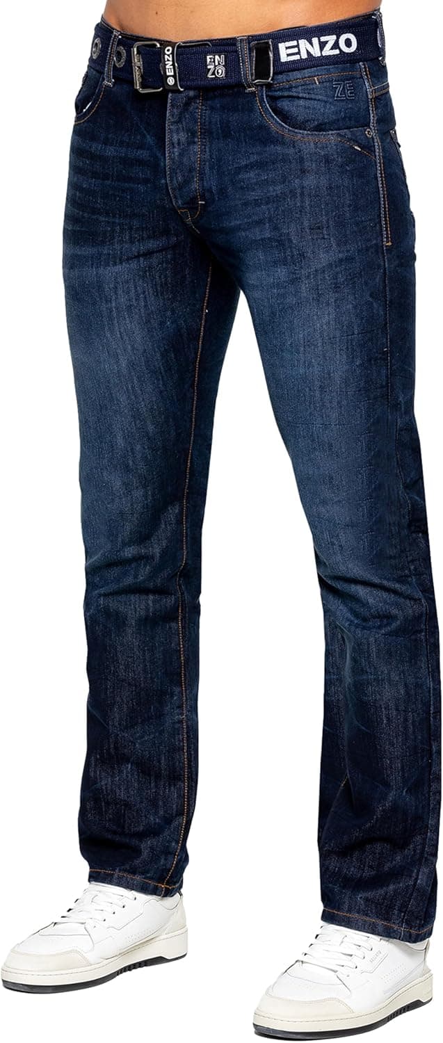 Pantalon Jeans Coupe Classique Coton Homme avec Ceinture