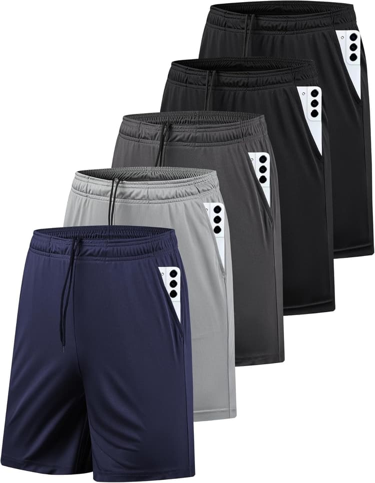 5 Pack Men's Athletic Gym Shorts with Pockets Quick Dry Activewear Workout Running Shorts for Men