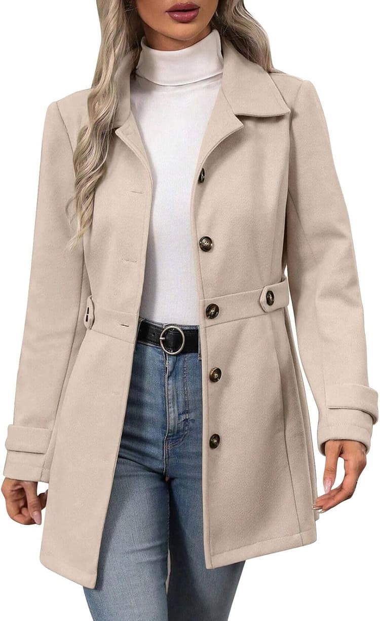 Manteau Femme en Laine Hiver Chaud Chic Mi-Long Trench Veste d'hiver pour Femmes élégante à Revers Manteau en Laine Longueur Moyenne Veste Mi-Saison Femmes Automne Blouson Vetement Coupe-Vent