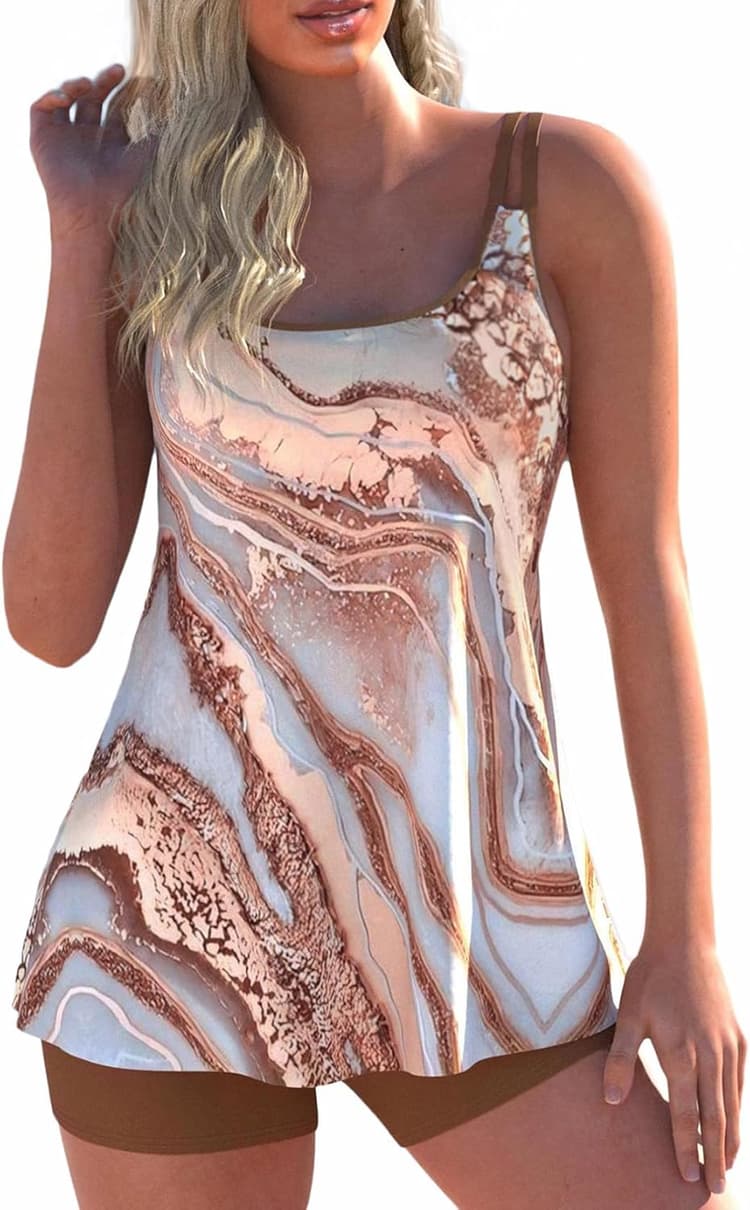 ROSEWE 2025 Tankini Swimsuits for Women, Two Piece Bathing Suits with Shorts, Modest Tank Top Swim Dress