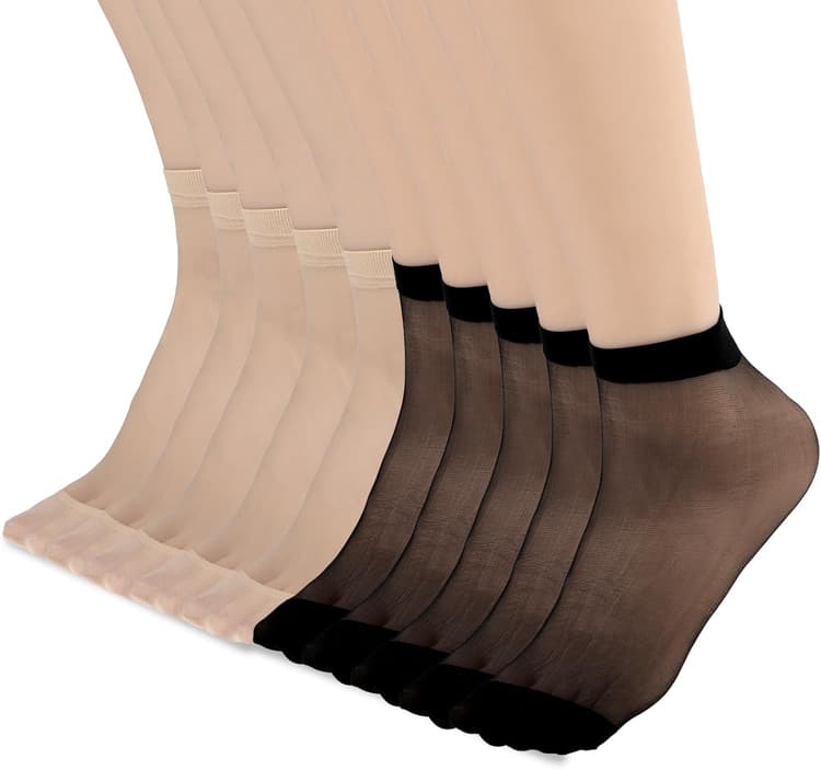 10 Pairs Nylon Socks for Women Sheer Ankle Socks Silky Breathable Hosier for Women and Girls